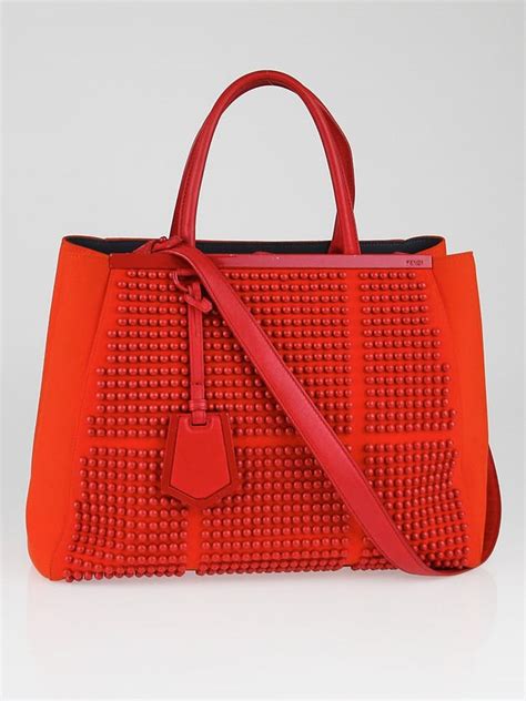 Fendi Red Studded Neoprene 2Jours Medium Tote Bag